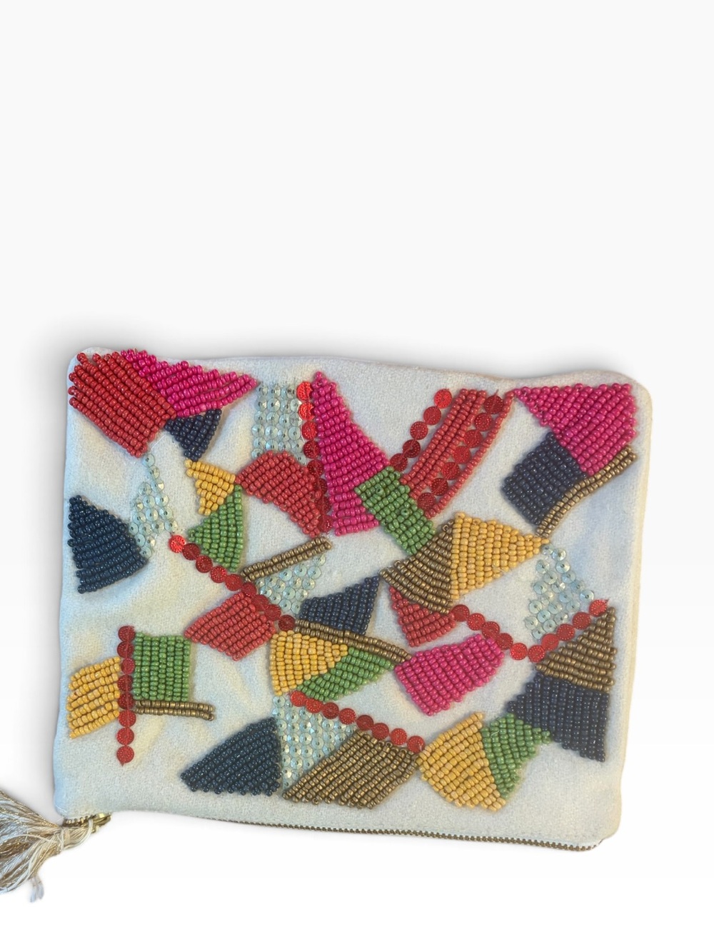 Beaded Multi-Color Handbag Clutch - White Base